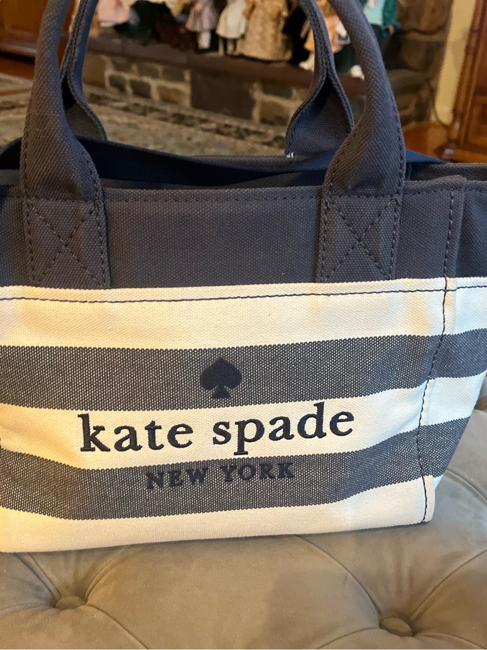 kate spade Navy and Cream Striped Canvas Tote Crossbody